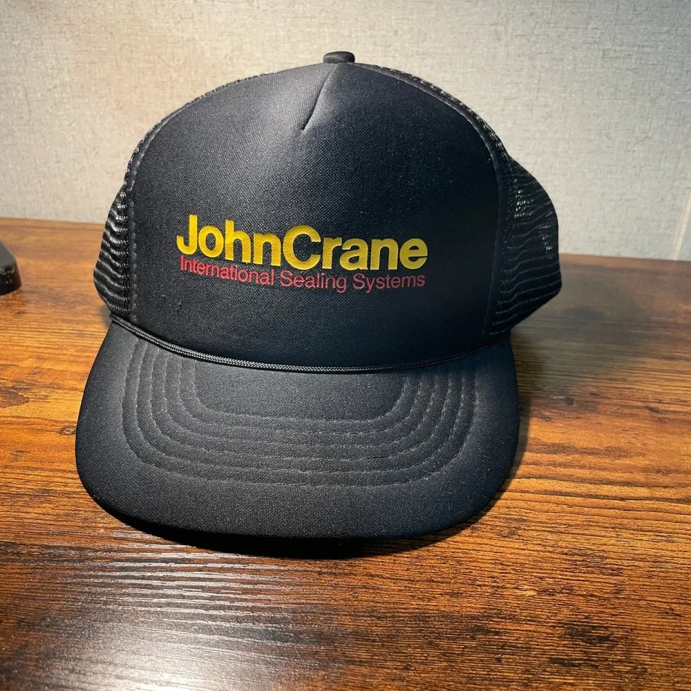 Vintage John Crane International Sealing Systems Trucker Hat Black Snapback Mesh - Picture 2 of 10